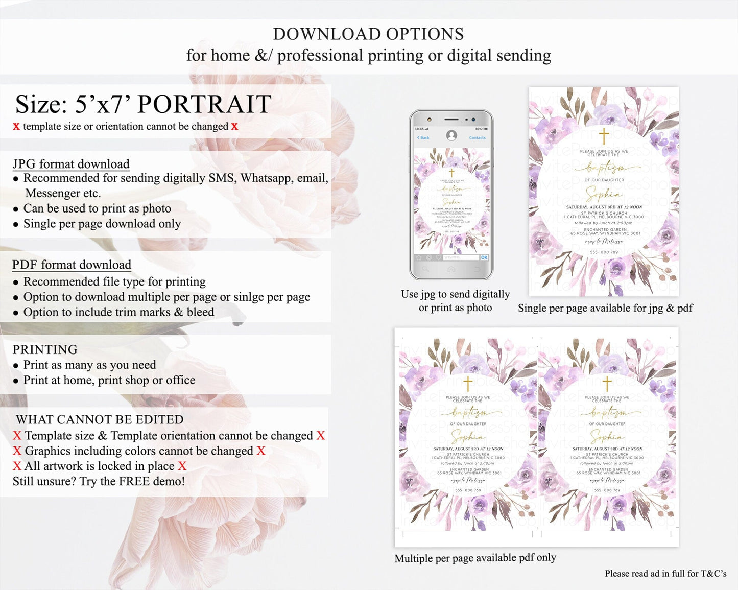 Secret Garden Baptism Invitation Wildflower Baptism Birthday Invite Pastel Flowers Christening Invite Enchanted Garden Boho Floral D10201
