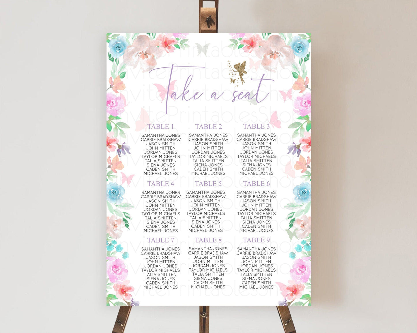 Fairy Seating Chart Pastel Fairy Seating Chart Fairy Tea Party Fairy Garden Seating Sign Enchanted Garden Floral Butterfly Decor D10126
