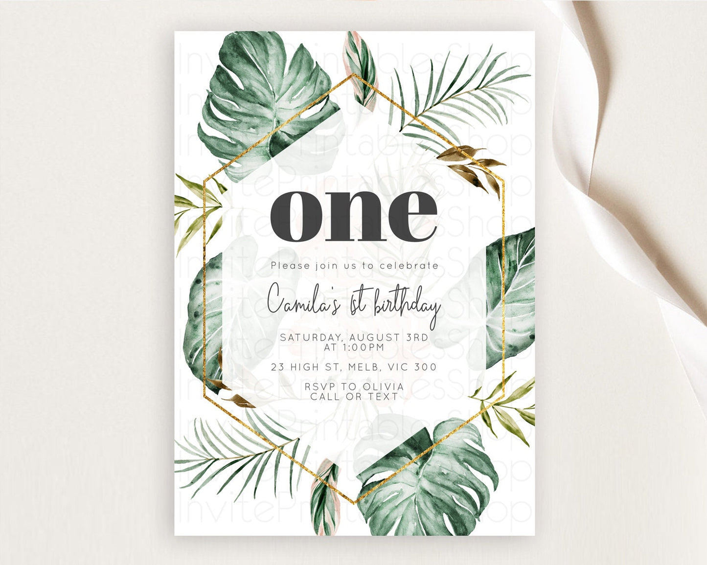 Tropical Invitation Tropical Birthday Invitation Tropical Floral Invitation Palm Leaf Fern Invite Frangipani White Orchid Invitation D11053