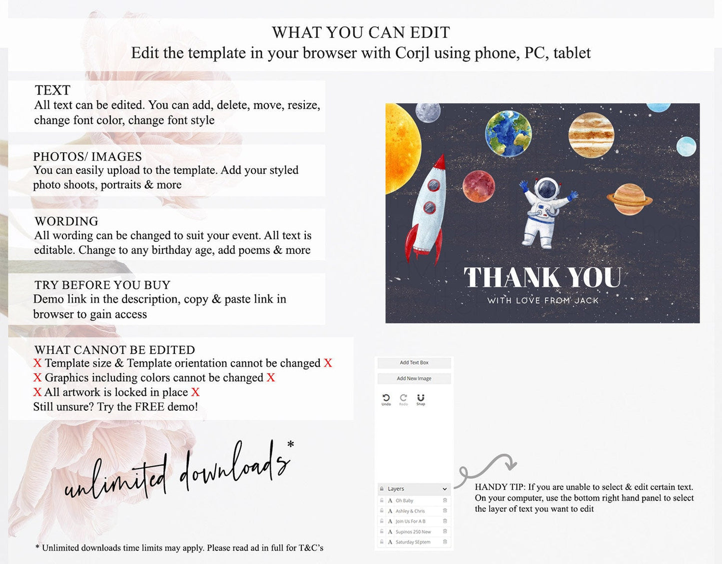 Space Thank You Space Thank You Card First Trip Around the Sun Thank You Card Planets Solar System First Birthday Thank You Cards D10144