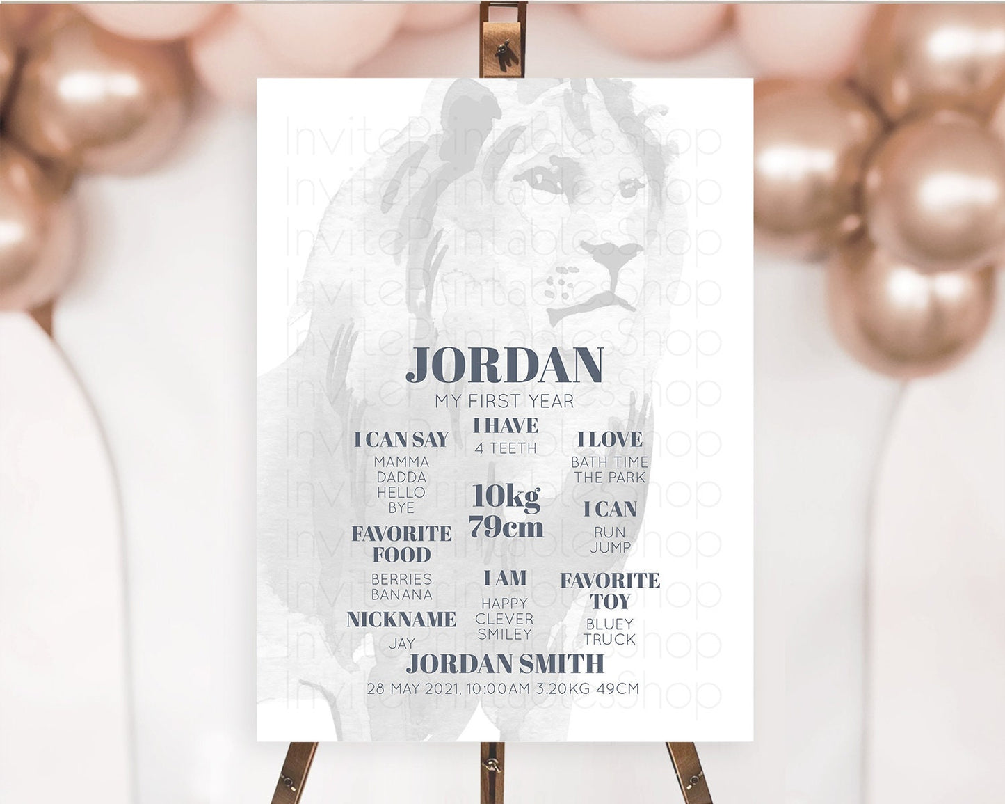 Lion First Birthday Milestone Board Lion Milestone Poster Lion Decor Safari Adventure Palm Leaf Lion First Birthday Welcome Sign D10299