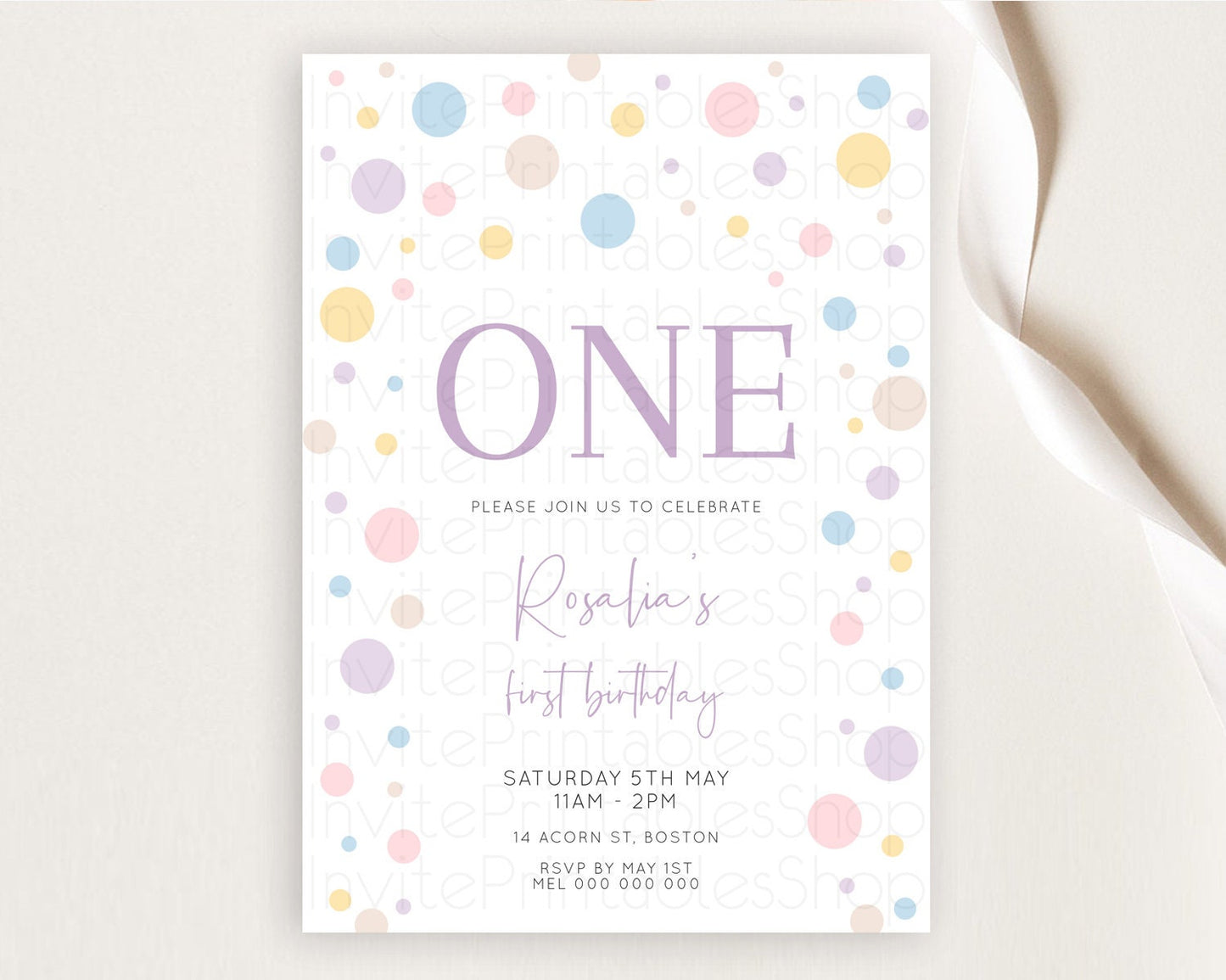 Pastel Birthday Invitation Pastel Confetti Birthday Invitation Bubbles Invitation Colorful Rainbow Confetti 2nd 1st First Birthday D10759