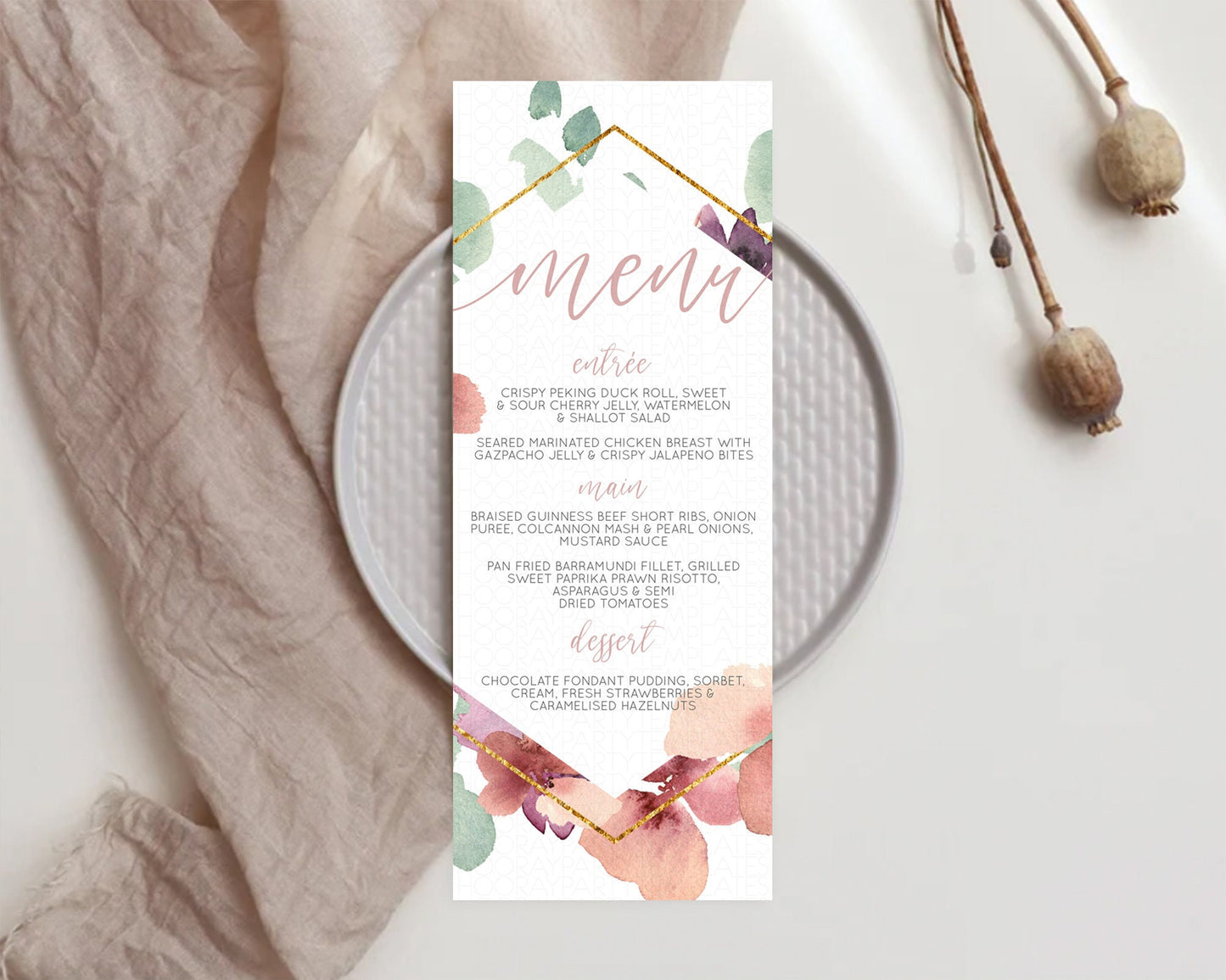 Secret Garden Menu Wildflower Menu Template Pastel Flower Garden Table Decor Boho Floral Dinner Dessert Floral Party Food Menu D10964