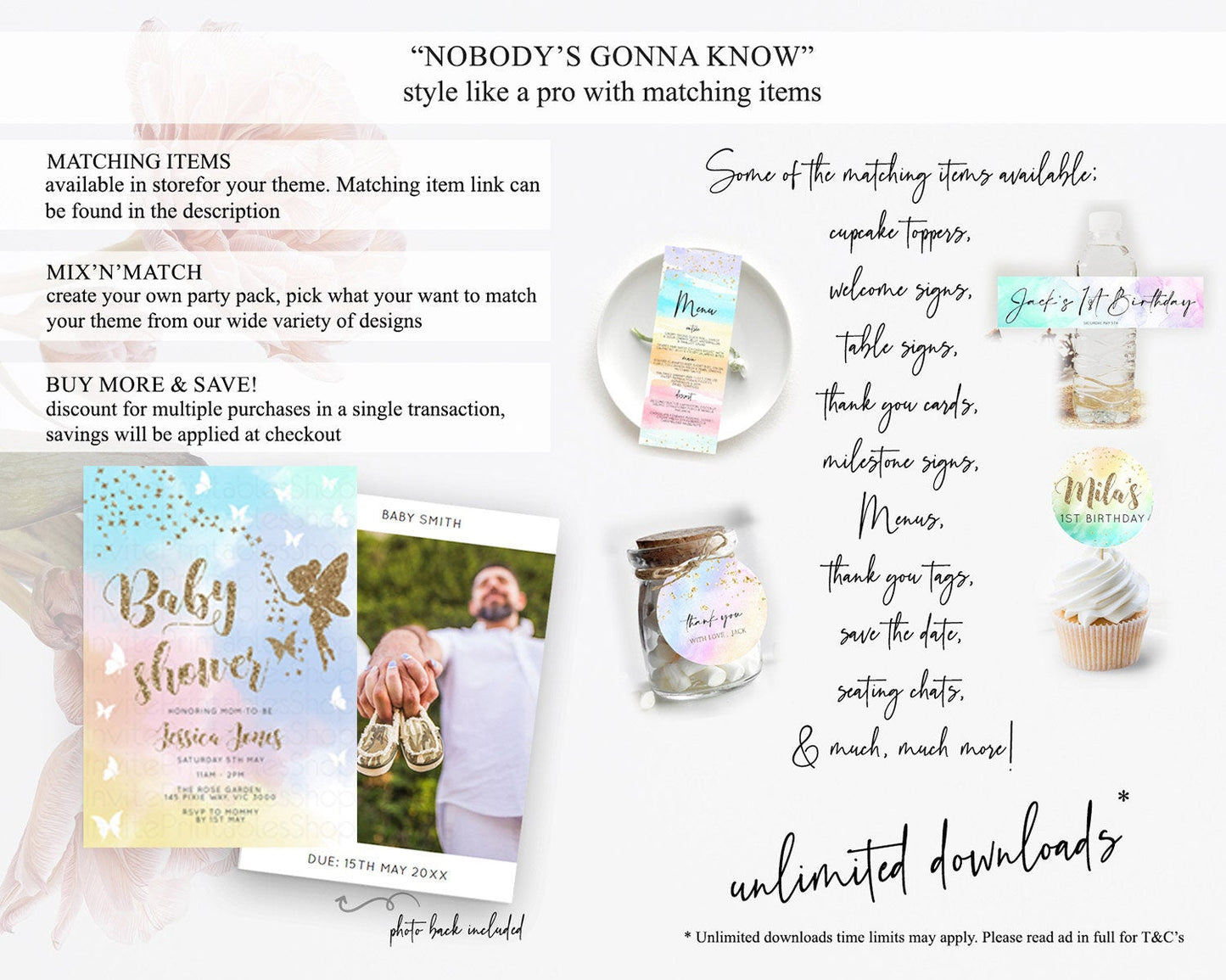 Fairy Baby Shower Invitation Pastel Fairy Invites Fairy Tea Party Fairy Garden Theme Secret Garden Enchanted Garden Floral Butterfly D10894