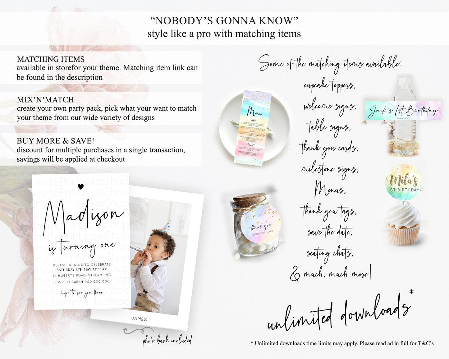 Minimalist Birthday Invitation White Black Invitation Minimalist Pastel Invitation Plain Invites Modern Simple 1st First Birthday D10955