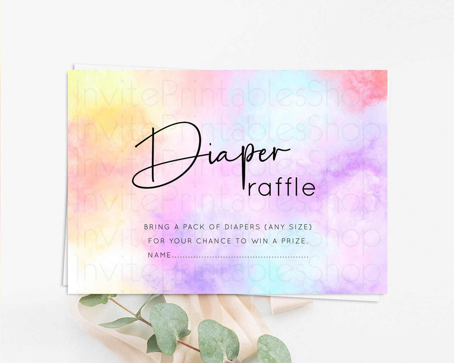 Pastel Diaper Raffle Card Pastel Rainbow Diaper Raffle Insert Colorful Ombre Watercolor Diaper Ticket Confetti Glitter Raffle Game D10438