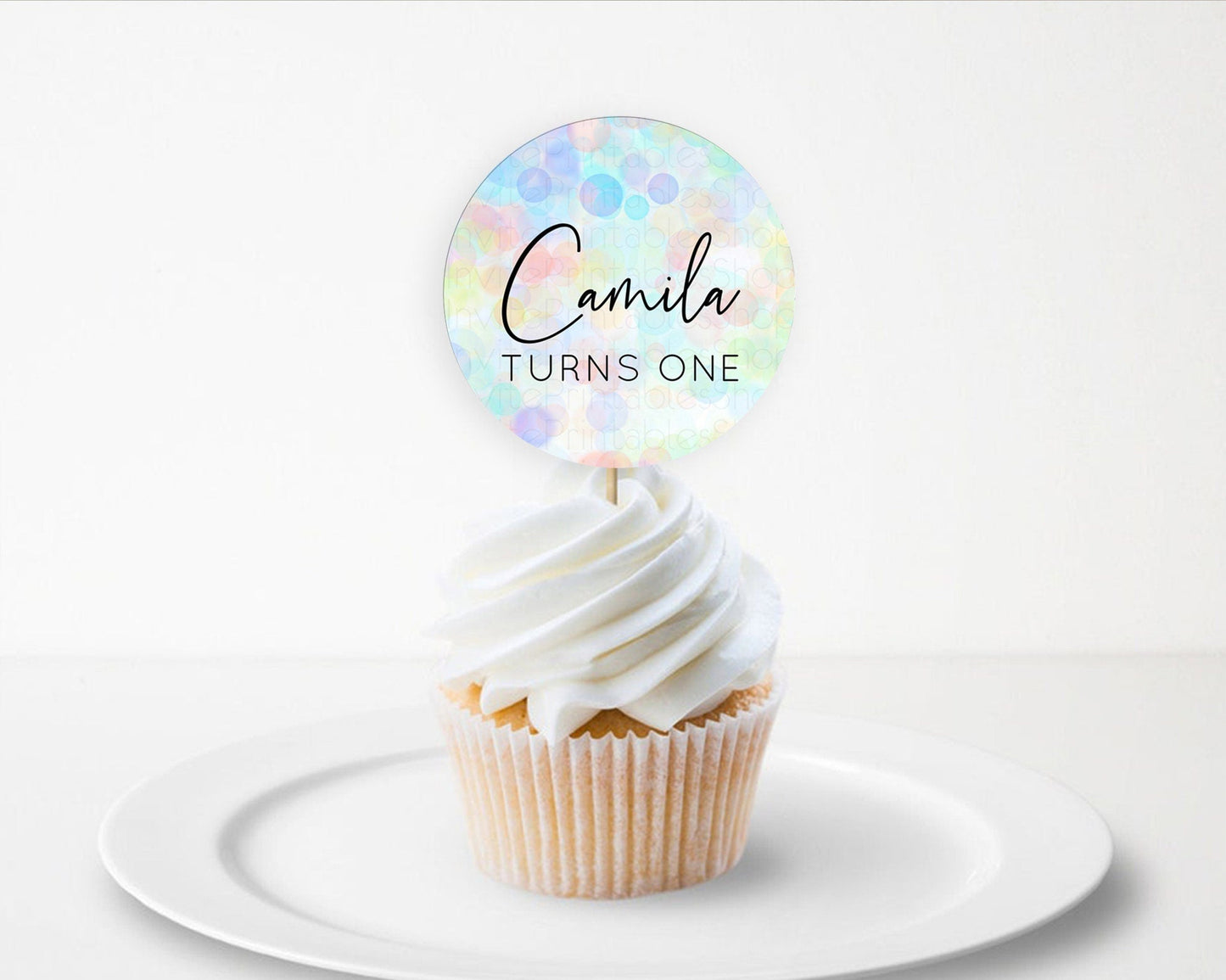 Pastel Cupcake Toppers Pastel Confetti Cupcake Topper Bubbles Sprinkles Colorful Rainbow Confetti Cupcake First Birthday Party Decor D10444