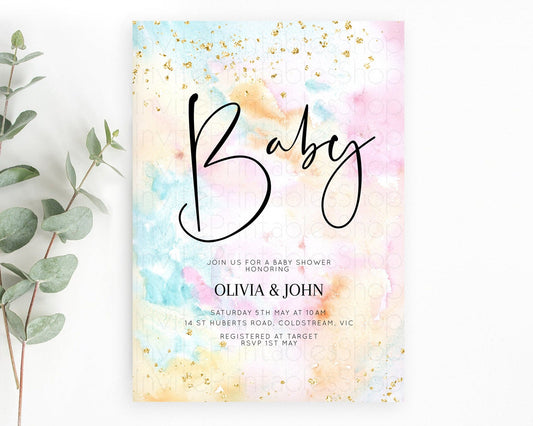 Editable Pastel Baby Shower Invitation Rainbow Baby Shower Invitation Colorf