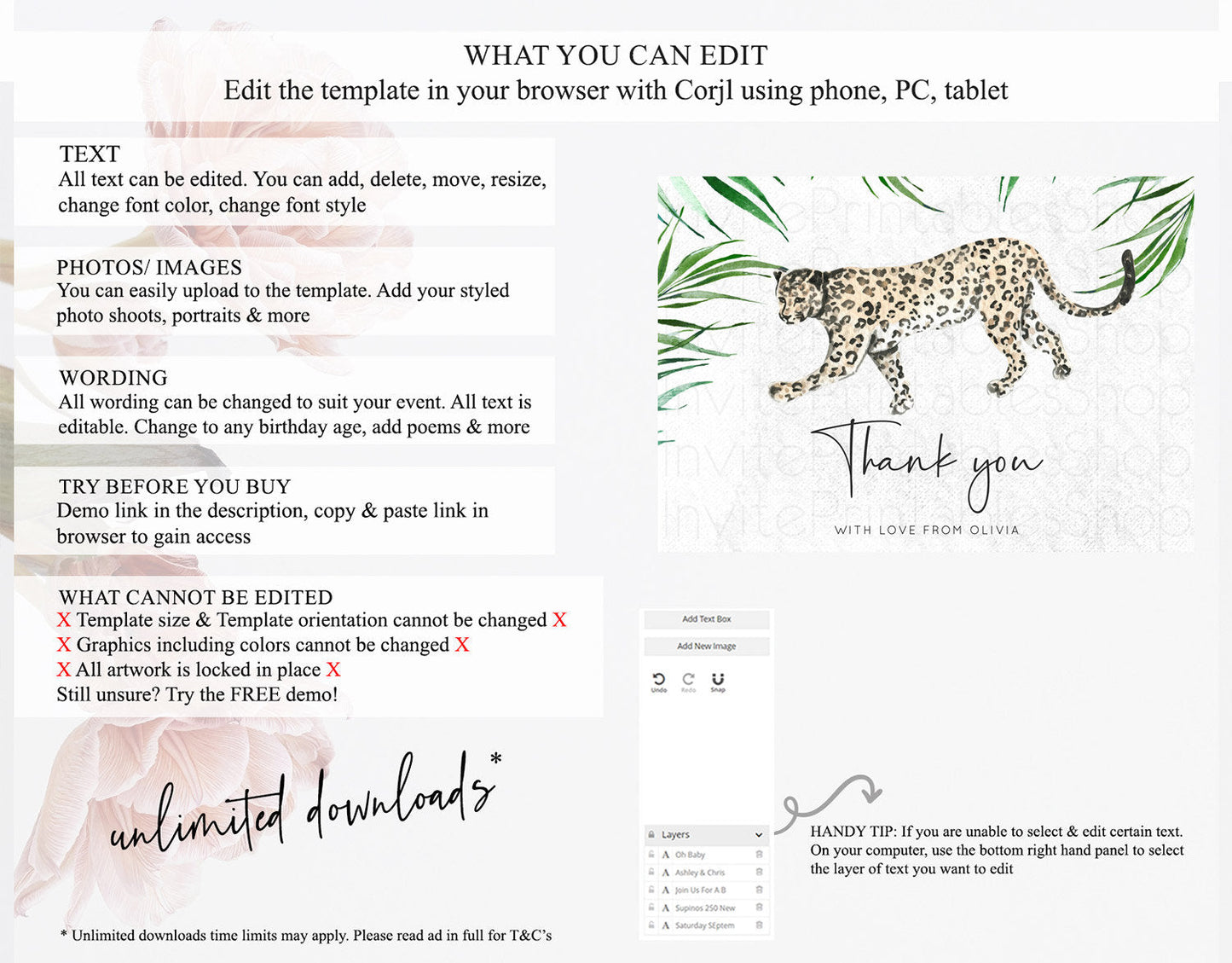 Cheetah Thank You Cheetah Thank You Card Cheetah Party Birthday Thank You Card Safari Card Template Cheetah Teacher Thank You Cards D10382