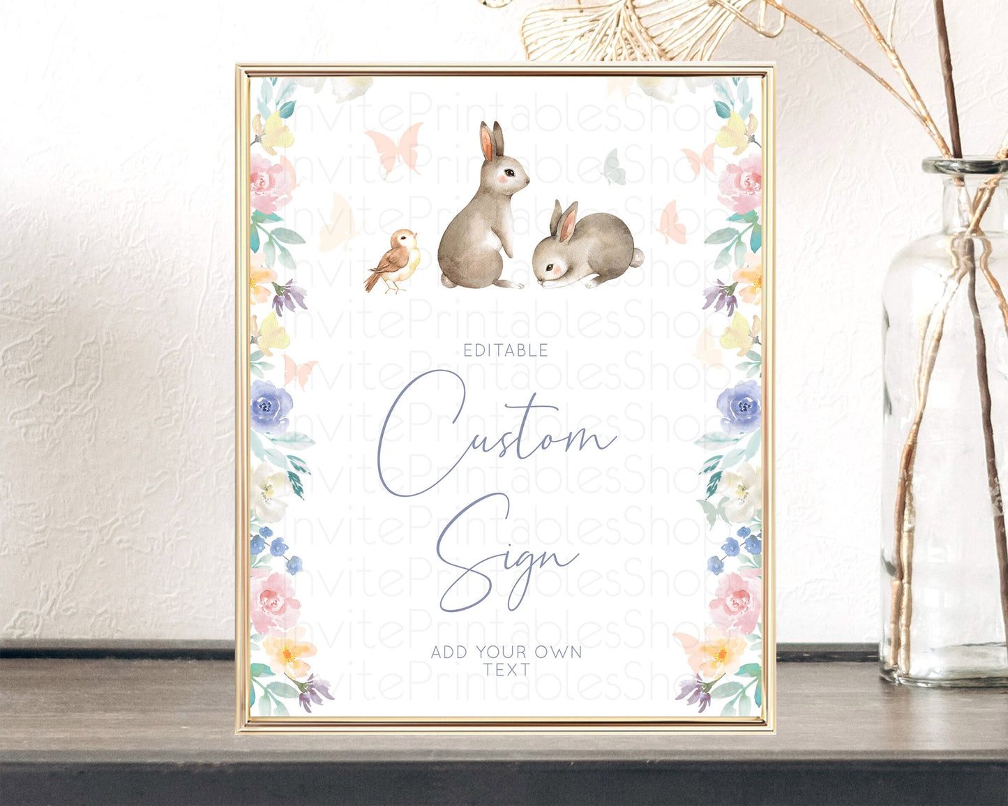 Fawn Deer Sign Pastel Floral Deer Table Sign Decor  Enchanted Forest Butterfly Party 1st Birthday Baptism Baby Shower Bridal Shower D10928