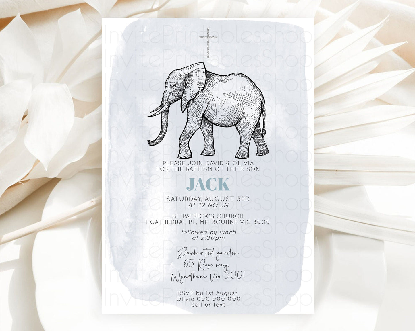 Elephant Baptism Invitation Elephant Baptism 1st Birthday Invitation Safari Christening Invitation TWO Wild ONE Jungle Adventure Zoo D10811