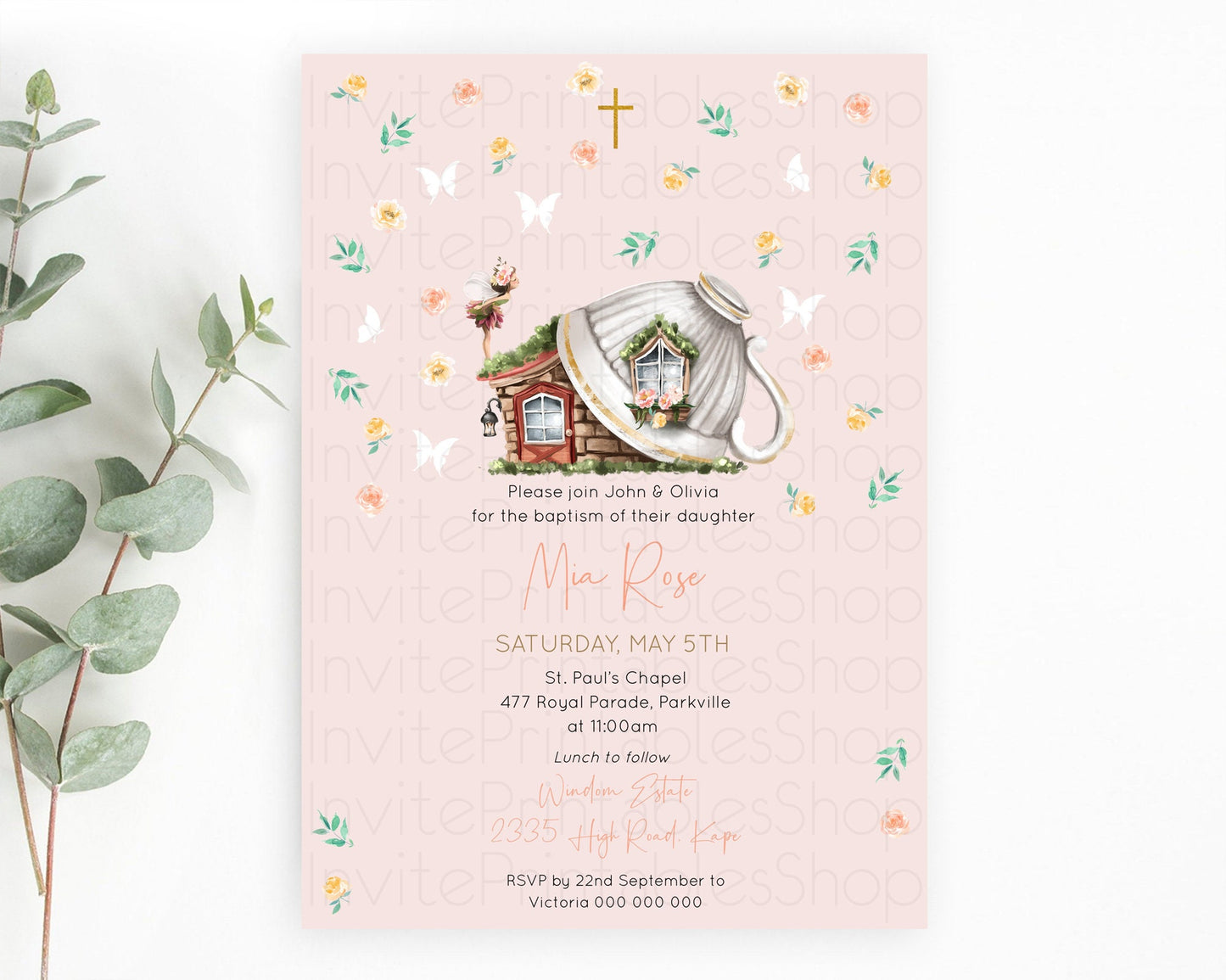 Fairy Baptism Invitation Fairy Baptism 1st Birthday Invitation Enchanted Secret Garden Christening Invite Pastel Floral Butterfly D10384