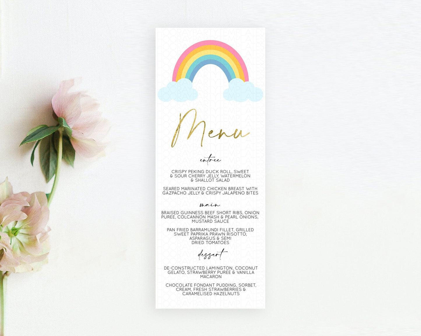 Pastel Rainbow Menu Boho Rainbow Menu Template Rainbow Boho Table Decor Pastel Rainbow Dinner Dessert Menu Rainbow Party Food Menu D10123
