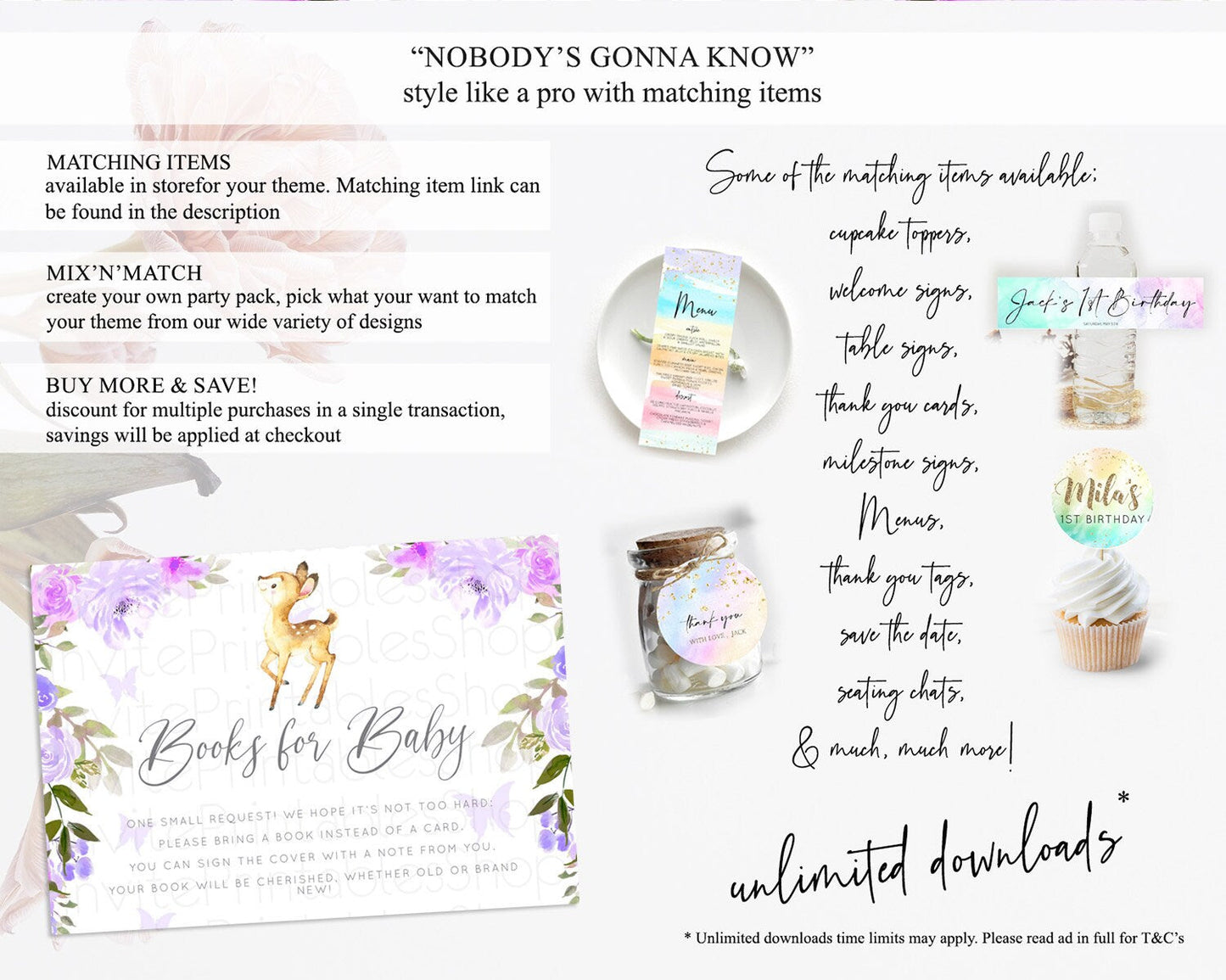 Fawn Books For Baby Card Deer Book Insert Floral Deer Book Card Enchanted Forest Butterfly Pastel Baby Shower Book Poem Request D10916
