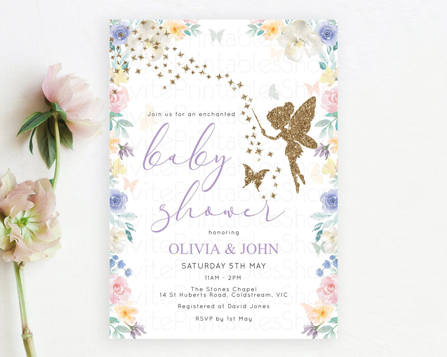 Editable Fairy Baby Shower Invitation Pastel Fairy Invites Fairy Tea Party F