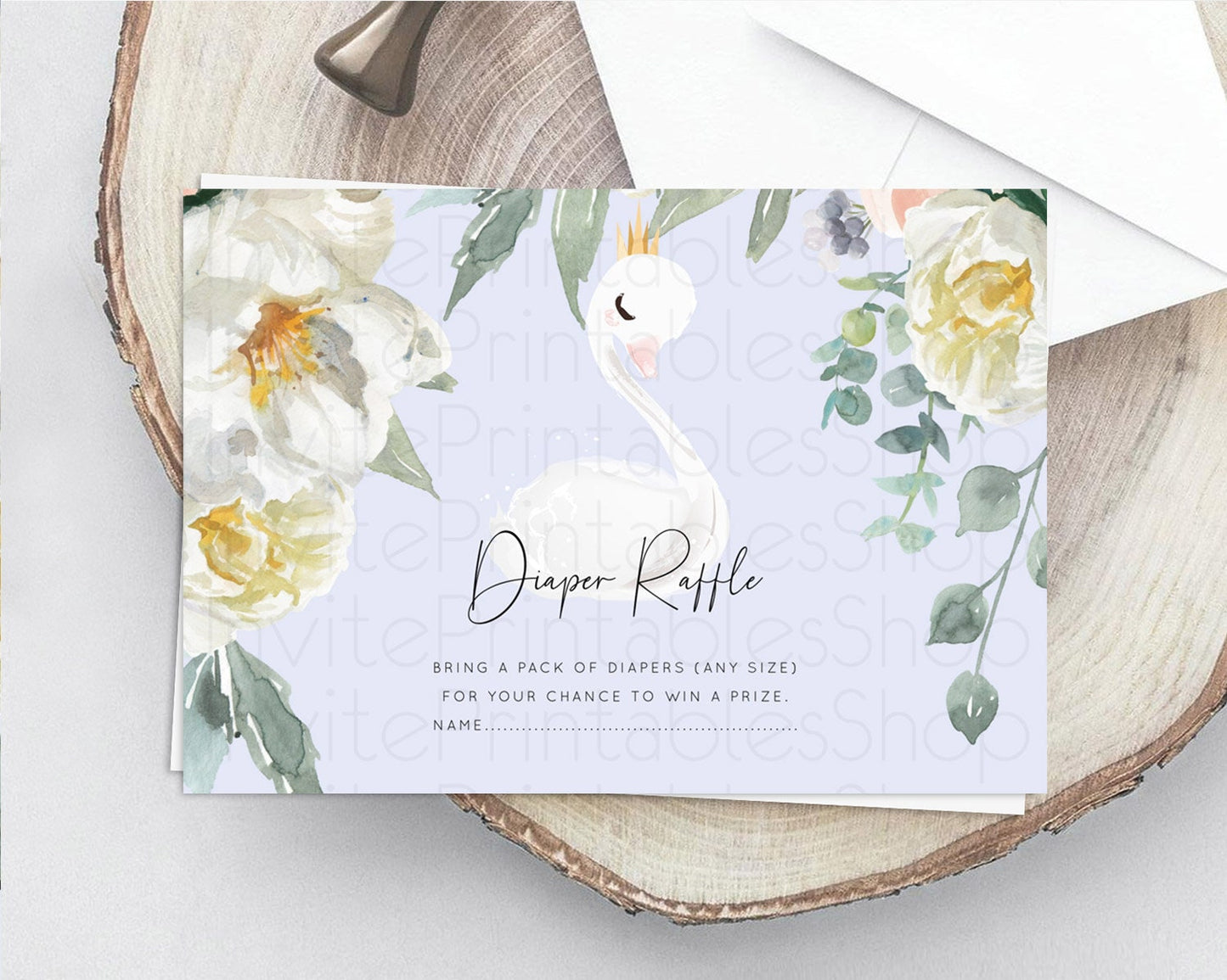 Swan Diaper Raffle Card Swan Princess Ballet Diaper Raffle Insert Enchanted Swan Lake Diaper Ticket Secret Garden Floral Raffle Game D10756