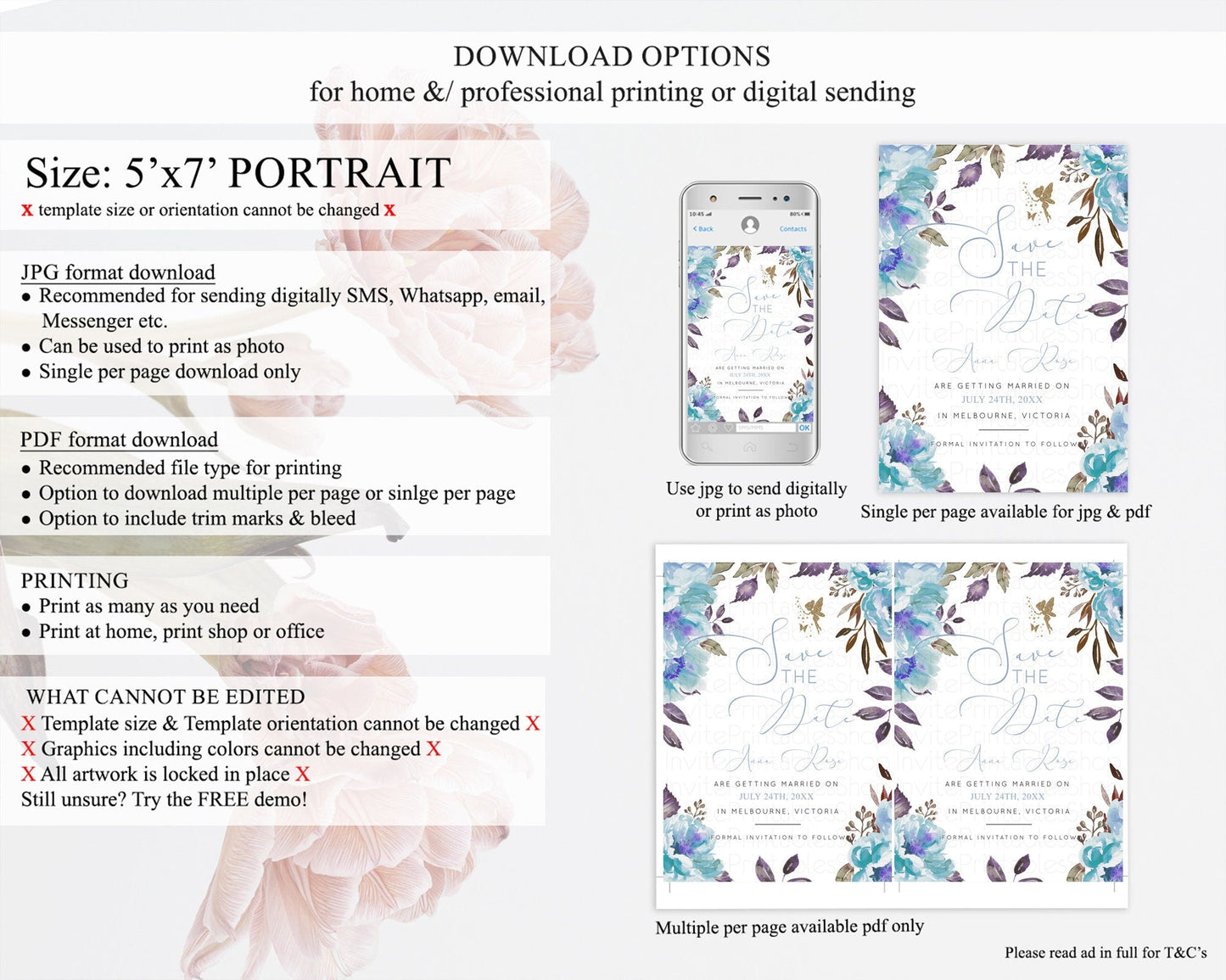 Fairy Save The Date Template Enchanted Garden Pastel Floral Butterfly Party Secret Garden Birthday Baptism Baby Shower Bridal Shower D10728