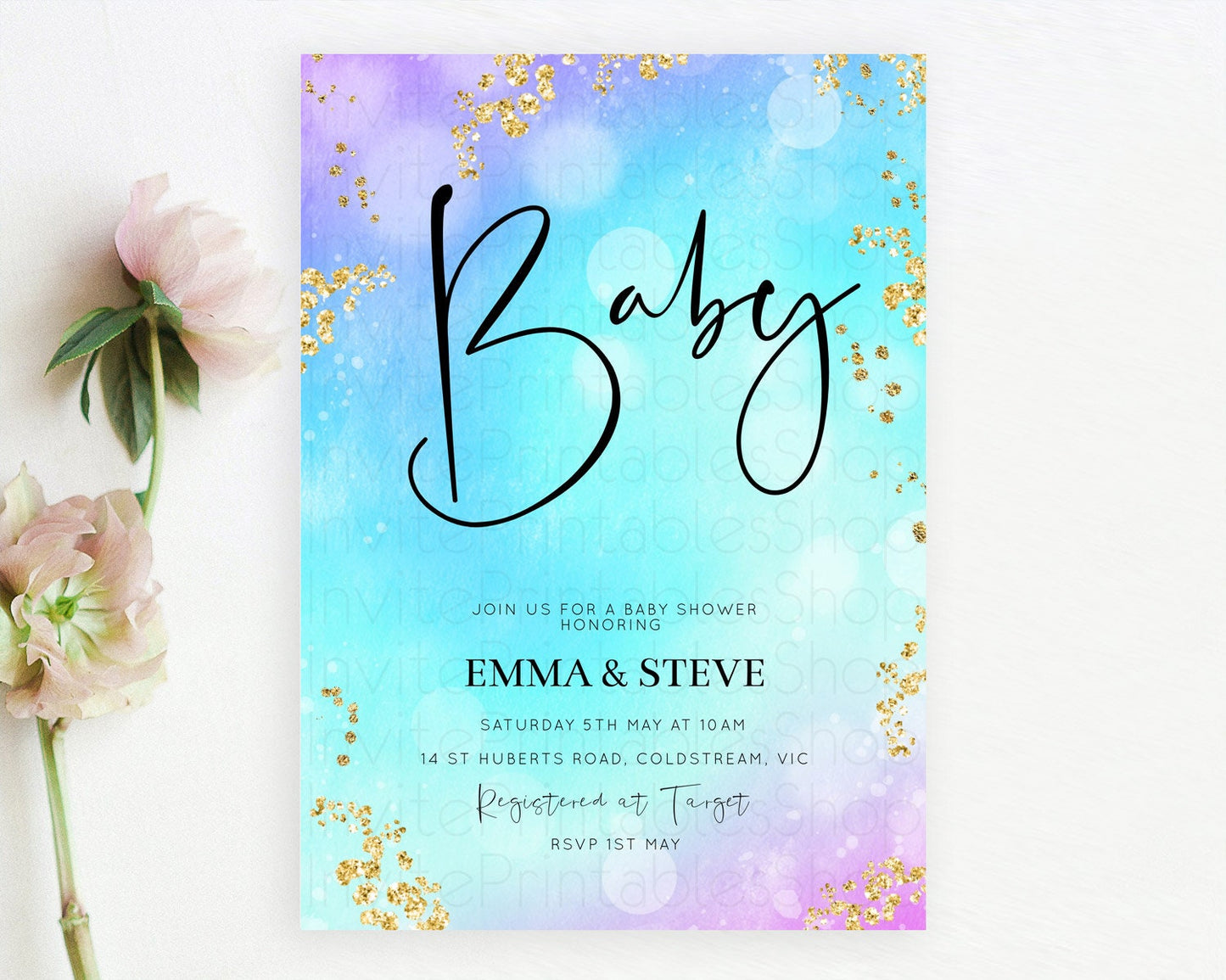 Mermaid Baby Shower invitation Pastel Mermaid Invitation Rainbow Fish Invitation Under The Sea Colorful Pastel Watercolor Invite D10573