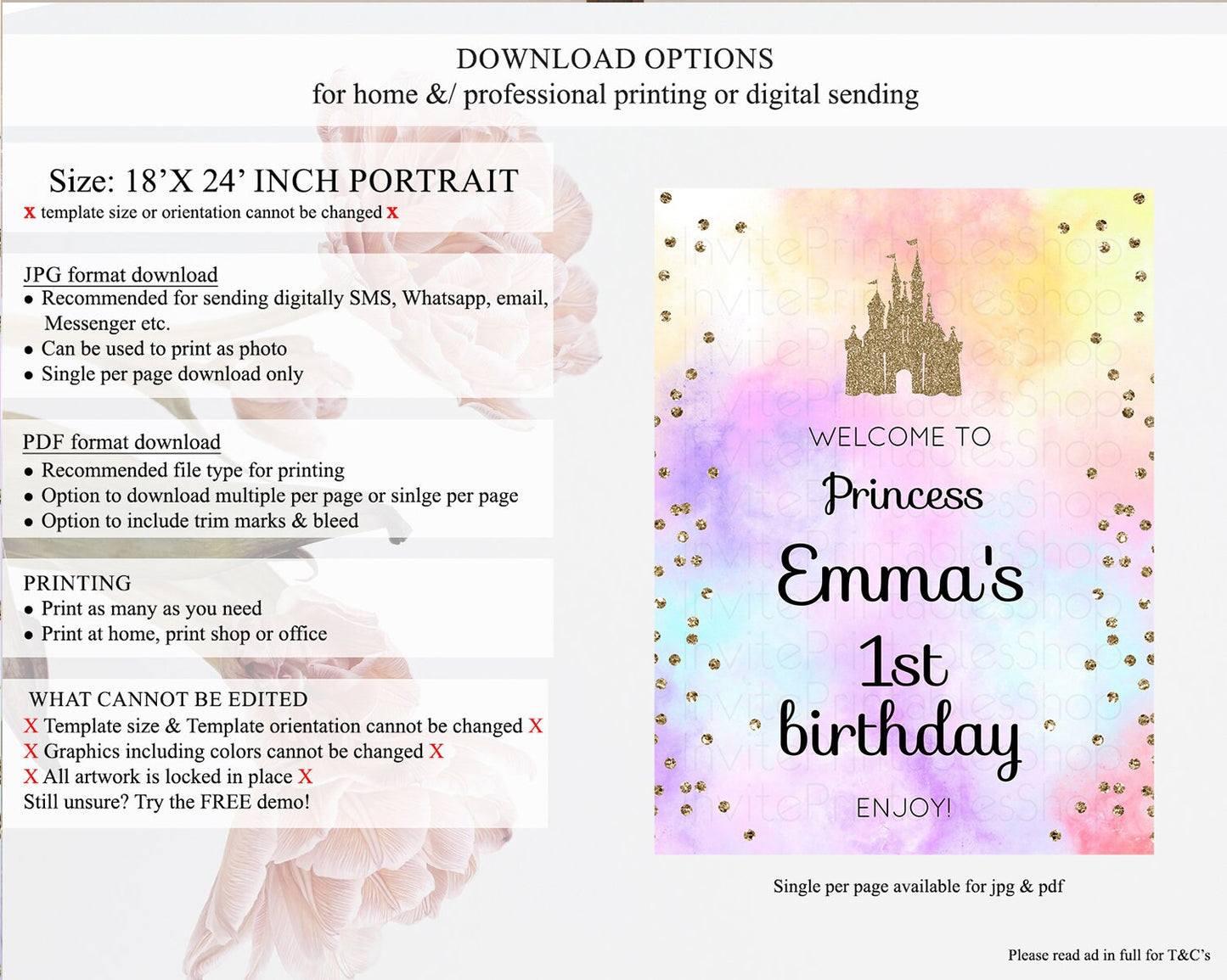 Princess Birthday Welcome Sign Pastel Princess Welcome Board Pastel Rainbow Colorful Enchanted Castle First Birthday Welcome Sign D10148