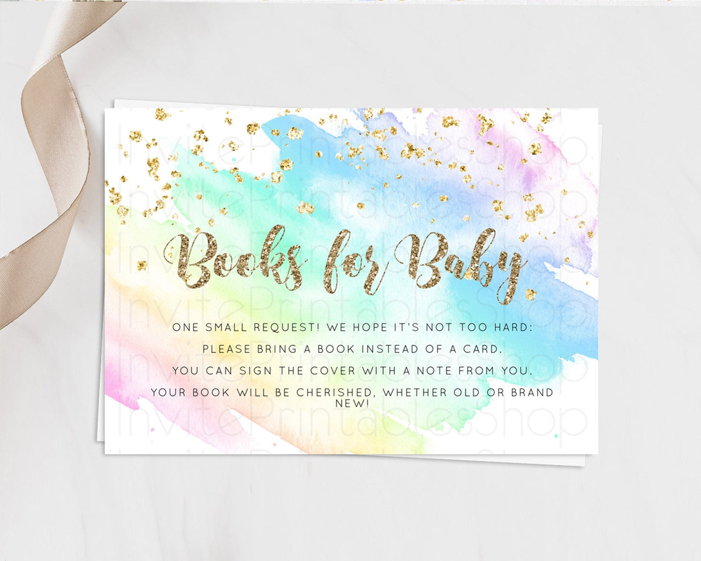 Pastel Books For Baby Card Pastel Rainbow Book Insert Colorful Ombre Watercolor Book Card Confetti Glitter Baby Book Poem Request D10637