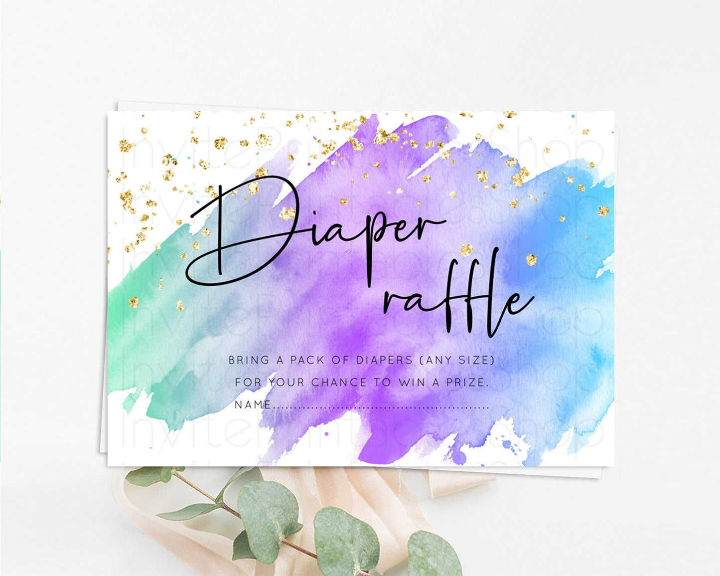 Pastel Diaper Raffle Card Pastel Rainbow Diaper Raffle Insert Colorful Ombre Watercolor Diaper Ticket Confetti Glitter Raffle Game D10491