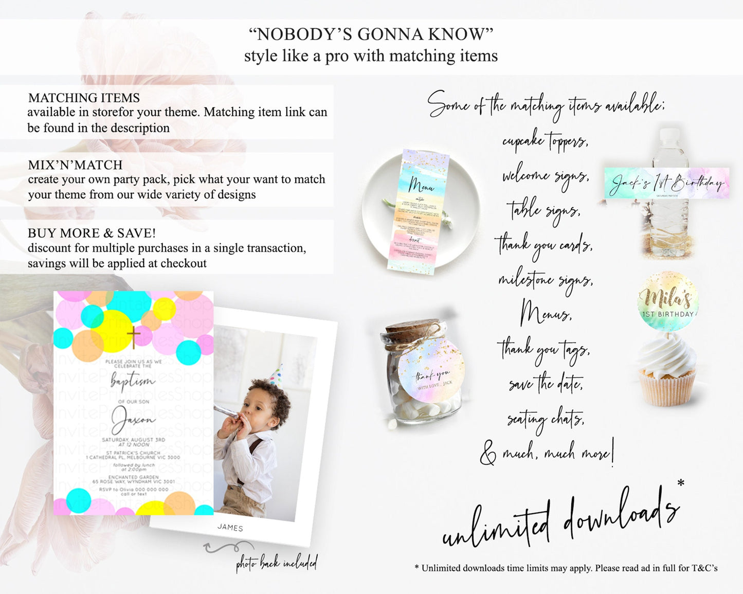 Pastel Baptism Invitation Pastel Confetti Baptism 1st Birthday Invitation Colorful Rainbow Confetti Bubbles Christening Invitation  D10896