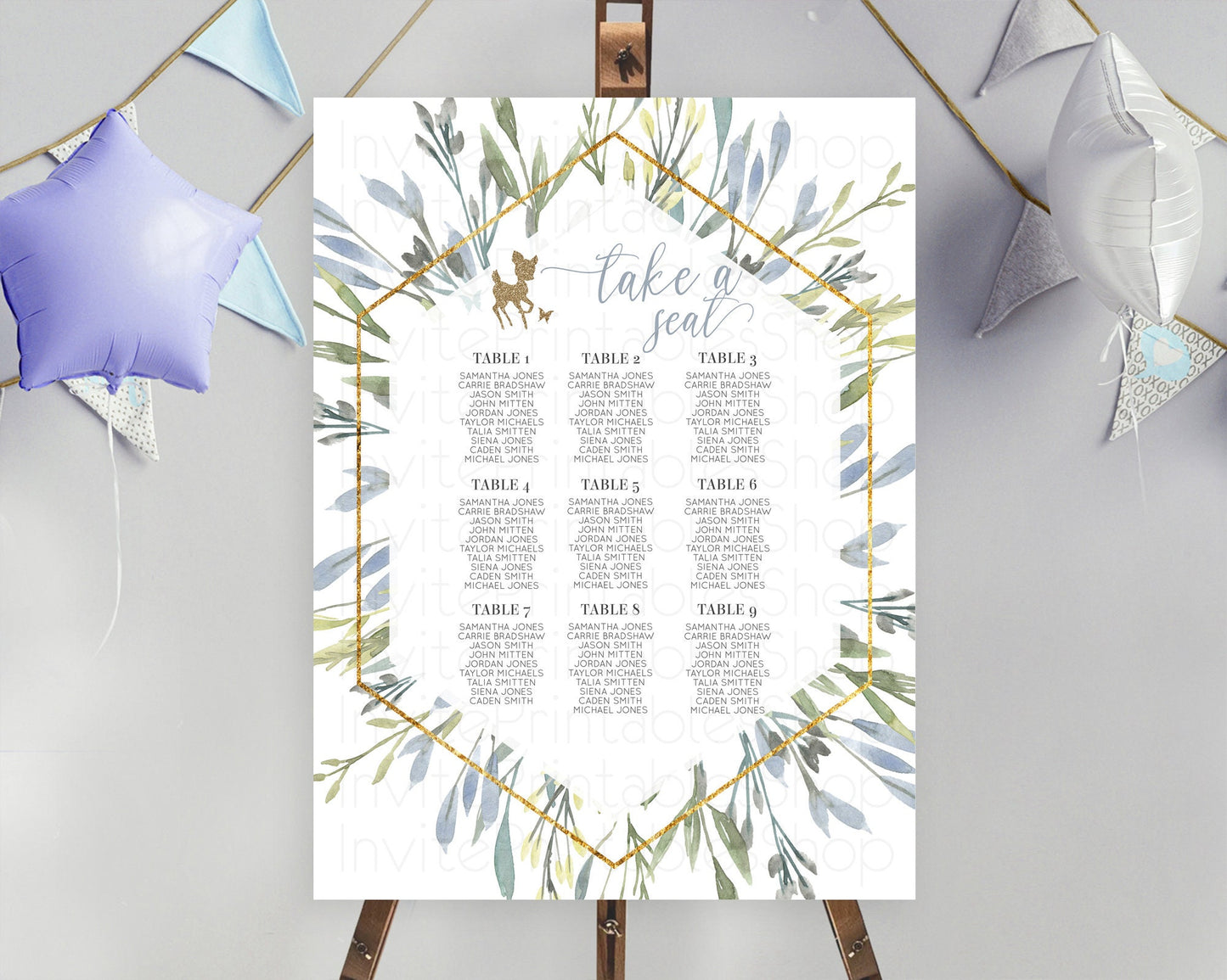 Fawn Seating Chart Deer Seating Chart Enchanted Forest Party Butterfly Pastel Flowers Whimsical Seating Chart Woodland Seating Sign D10534