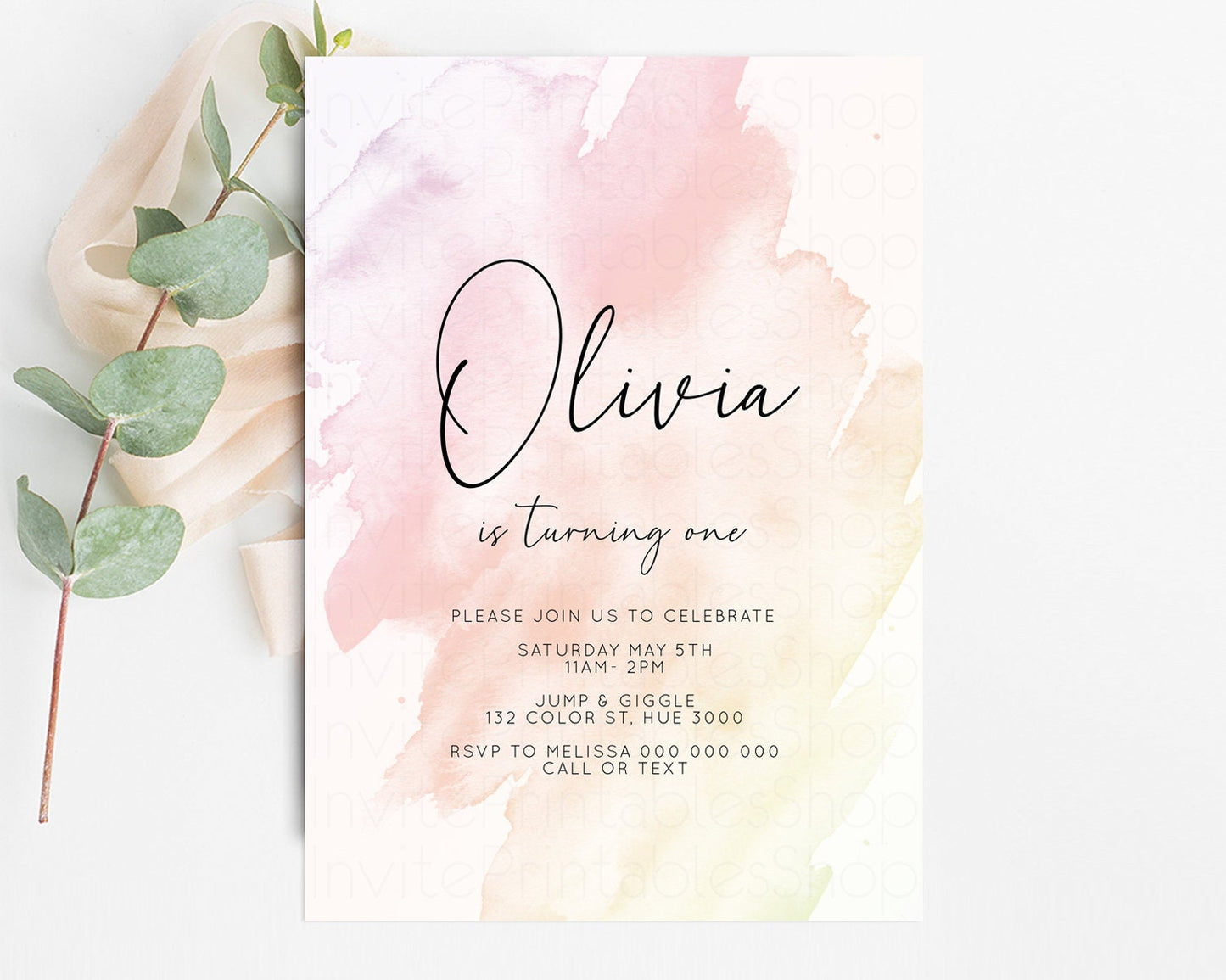 Pink Ombre Birthday Invitation Pastel Splash Birthday Invitation Pastel Watercolor Invite Watercolor Invite Glitter Sprinkle Invitation 145