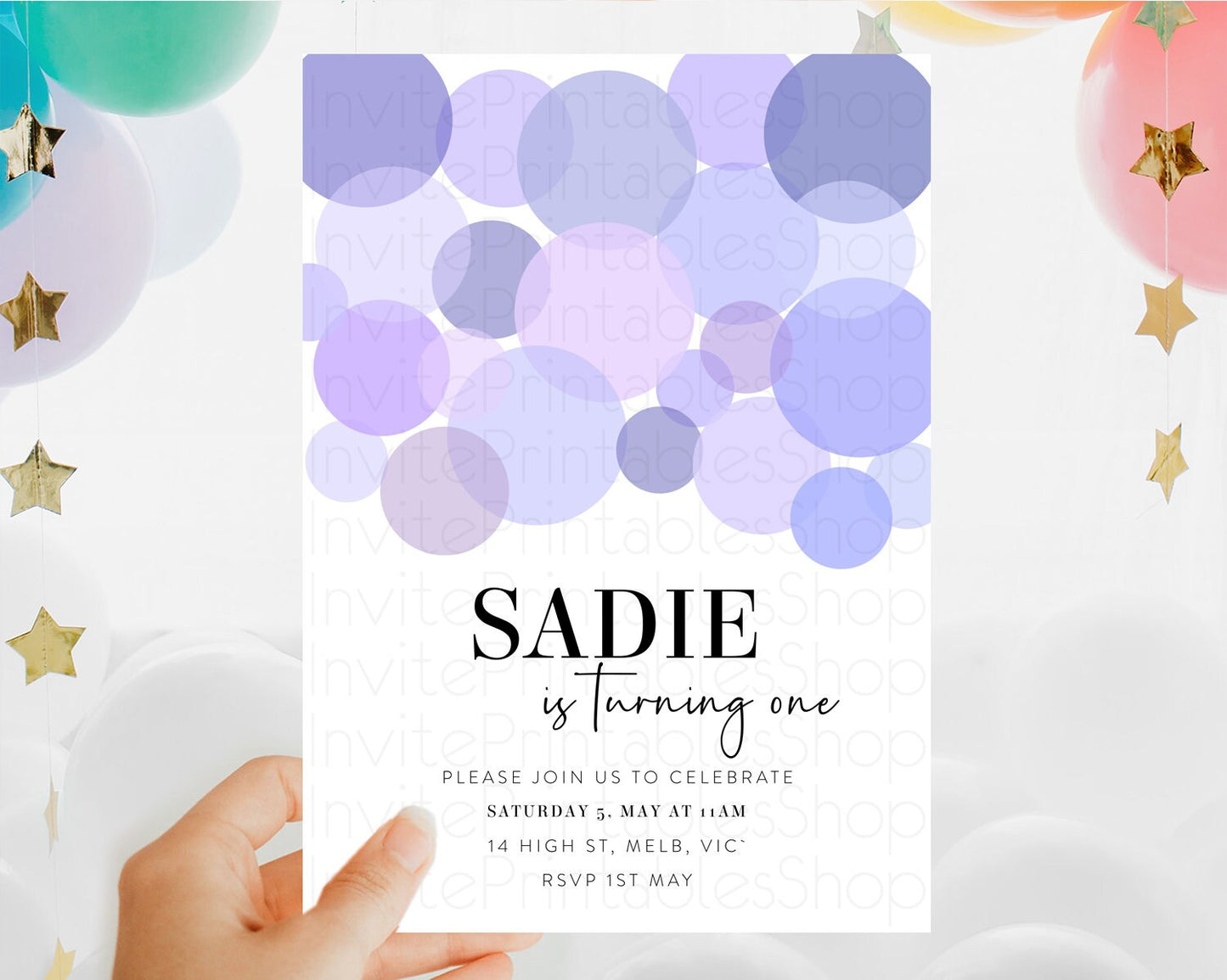 Pastel Birthday Invitation Purple Confetti Birthday Invitation Confetti Birthday Invitation Bubbles Invitation 1st First Birthday 100211