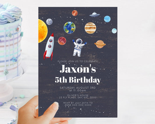 Space Birthday Invitation Space 1st Birthday Invites First Trip Around the Sun Invite Sky Stars Planets Milkyway Solar System Invite D10144