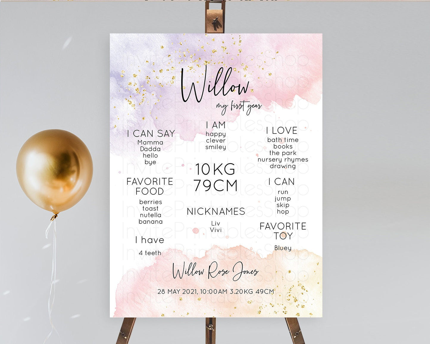 Pastel First Birthday Milestone Board Pastel Rainbow Milestone Poster Colorful Confetti Watercolor Glitter 1st Birthday Welcome Sign D10327