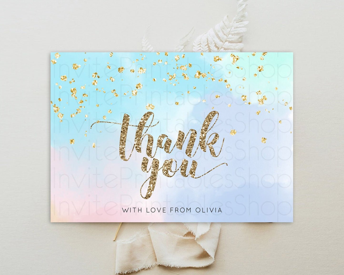 Pastel Thank You Rainbow Thank You Card Colorful Pastel Birthday Thank You Card Confetti Watercolor Pastel Teacher Thank You Cards D10367