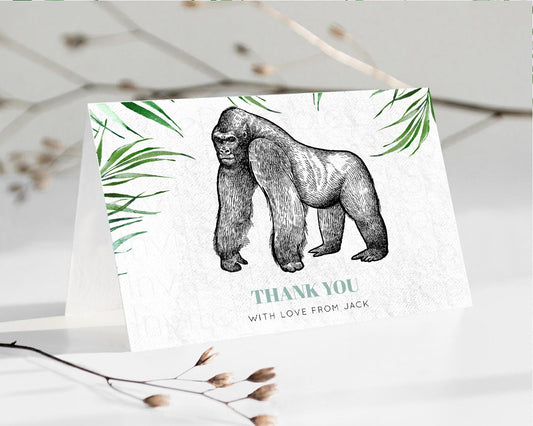 Gorilla Thank You Gorilla Card Wild One Tropical Safari Jungle Zoo Party Foldable Card Tent Flat Postcard Detail Insert Card Birthday p284