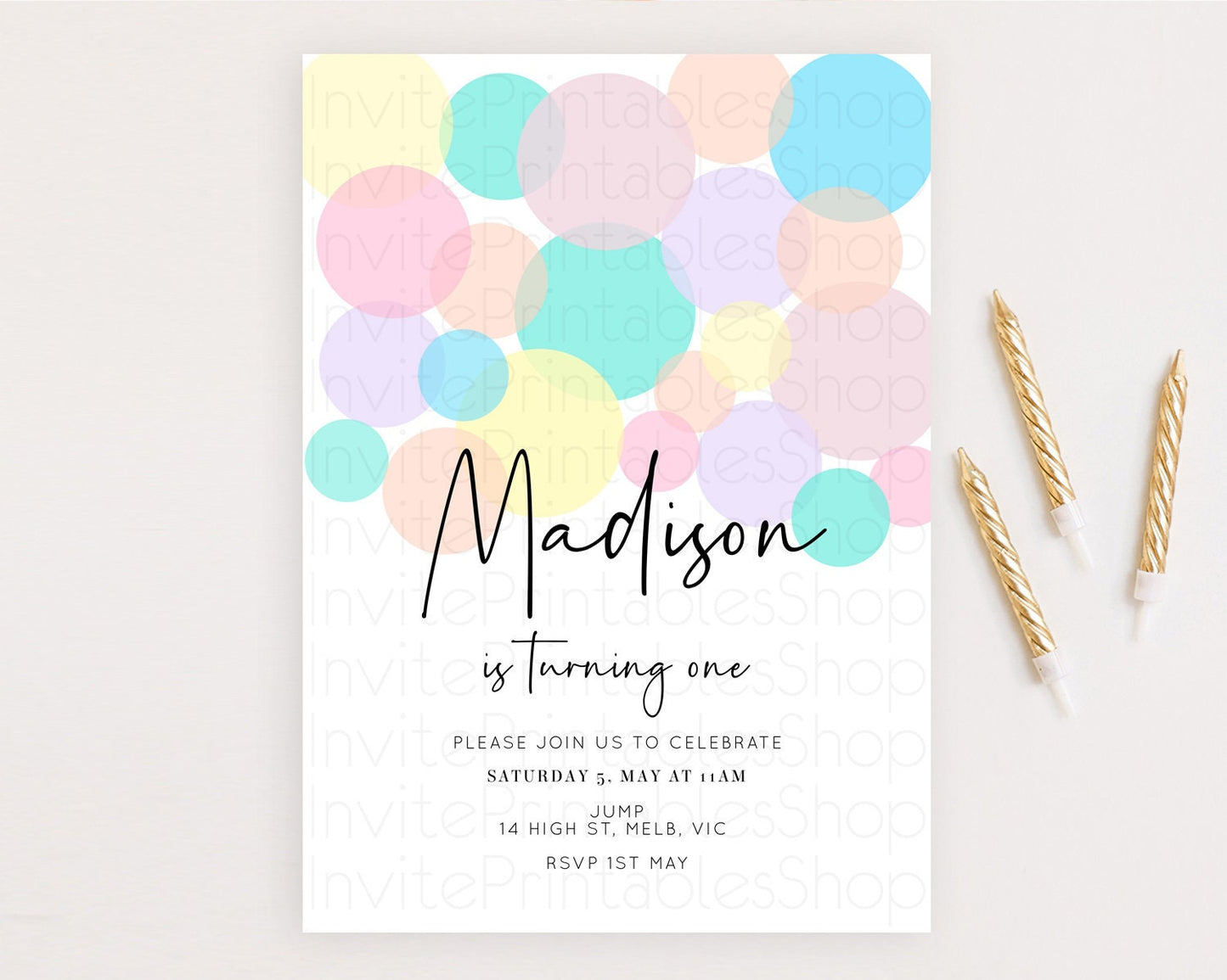 Pastel Birthday Invitation Pastel Confetti Birthday Invitation Bubbles Invitation Colorful Rainbow Confetti 2nd 1st First Birthday D10223