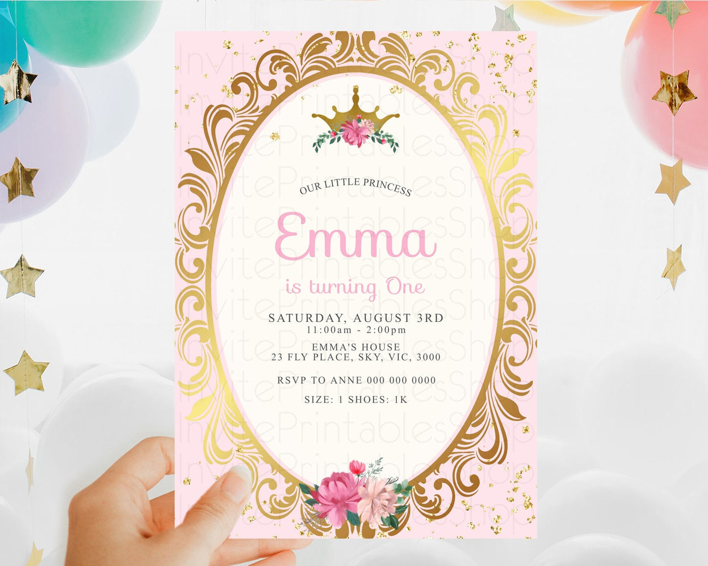 Princess Birthday Invitation Castle Invitation Royal Birthday Fairy Tale Enchanted Mirror Pastel Floral Garden 1st First Birthday D10134