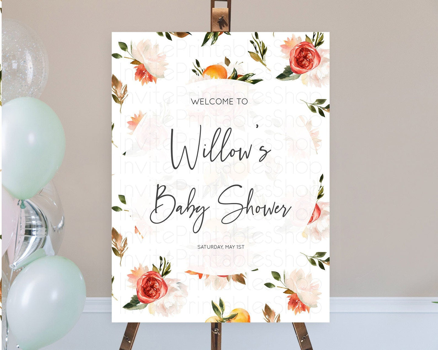 Citrus Baby Shower Welcome Sign Lemon Welcome Sign Orange Welcome Sign Citrus Welcome Poster Citrus Floral Decor Baby Welcome Board D10540