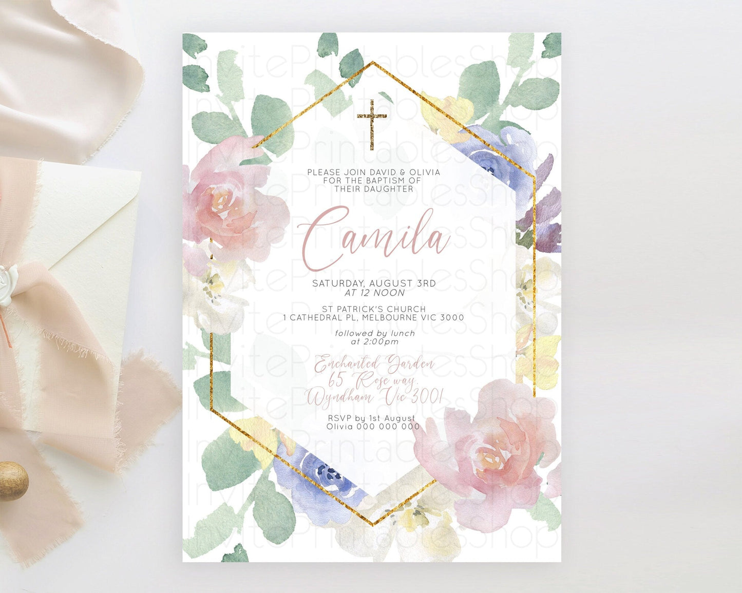Secret Garden Baptism Invitation Wildflower Baptism Birthday Invite Pastel Flowers Christening Invite Enchanted Garden Boho Floral D10254