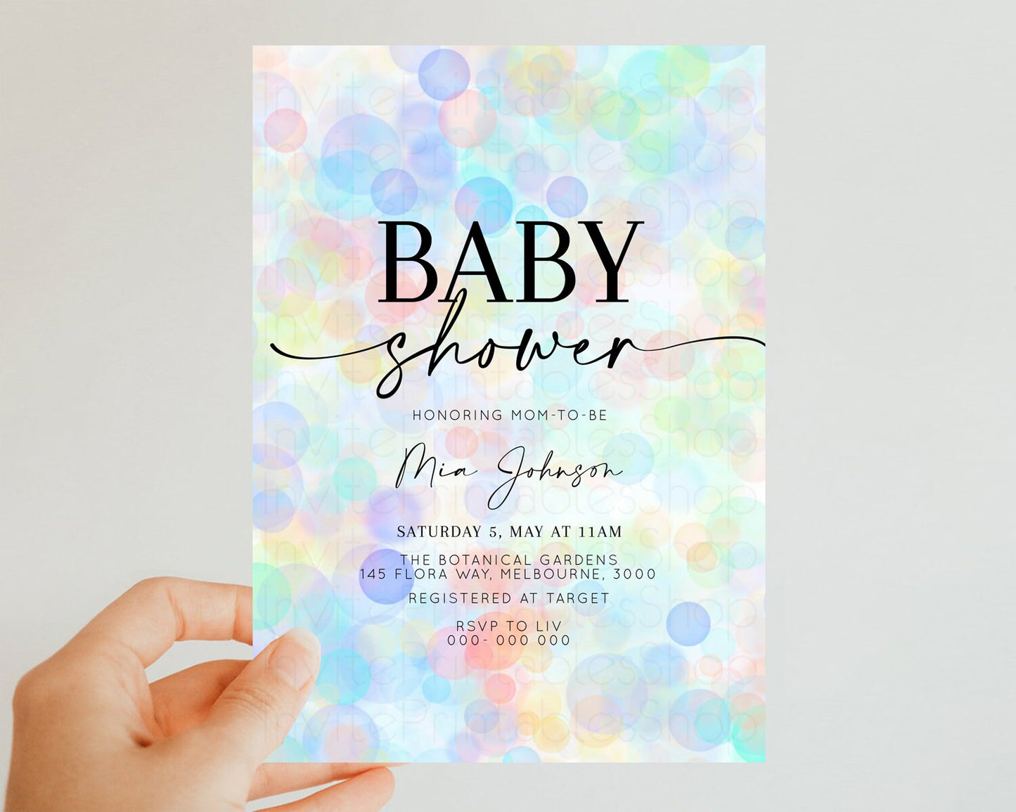 Rainbow Baby Shower Invitation Pastel  Invite Colorful POP Invitation Confetti Sprinkles Invite Oh Baby Glitter Blue Pink Yellow Green T500