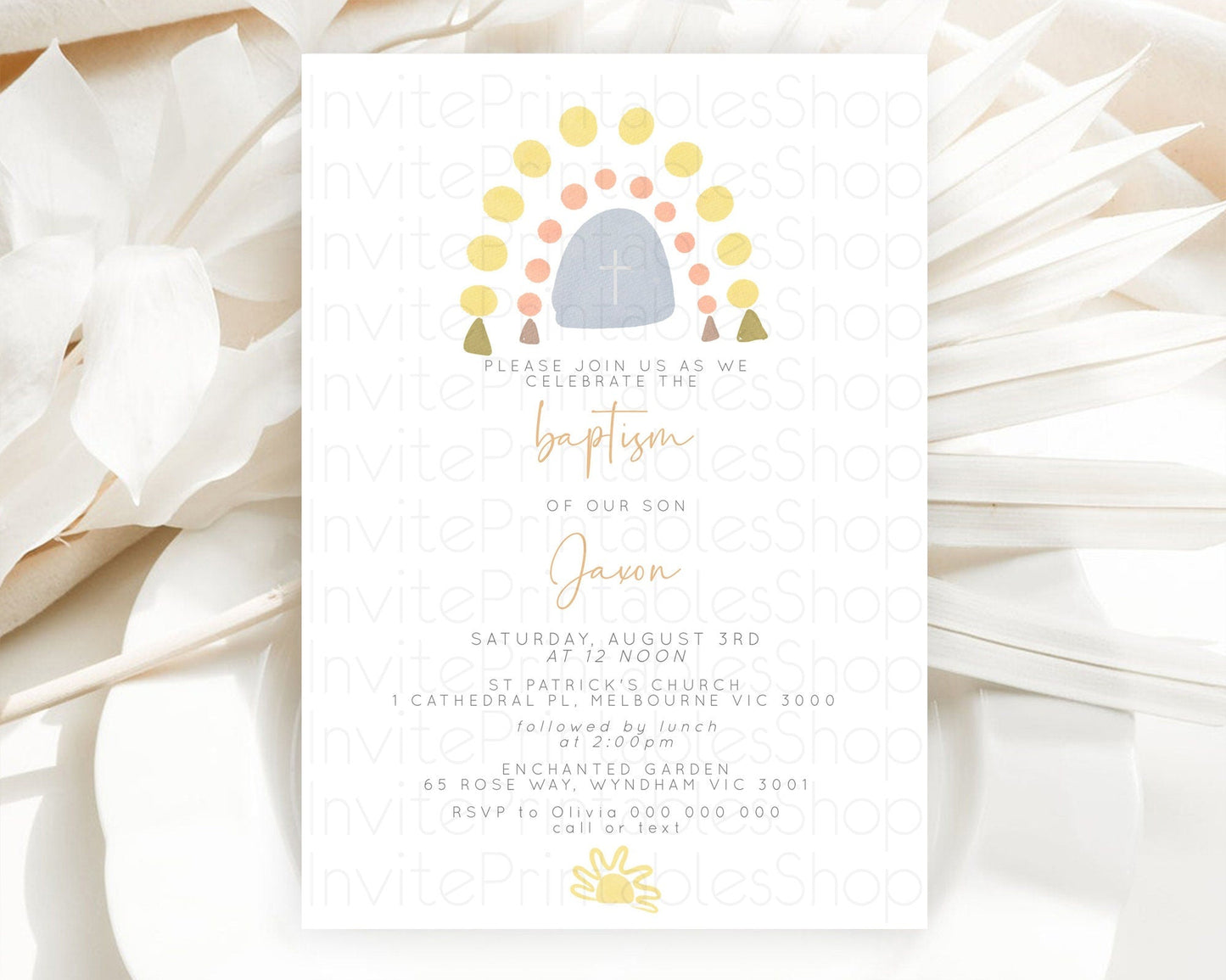 Pastel Rainbow Baptism Invitation Boho Rainbow Baptism 1st Birthday Invitation Rainbow Pastel Watercolor Christening Invitation D10688