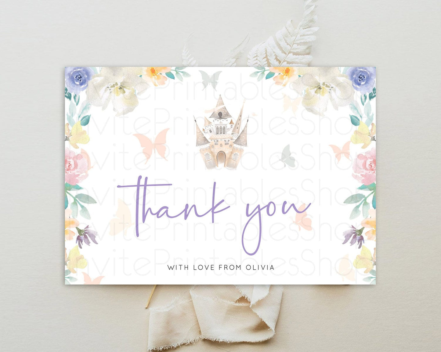 Princess Thank You Castle Thank You Card Secret Garden Birthday Thank You Card Enchanted Castle Pastel Floral Teacher Thank You Card D10709