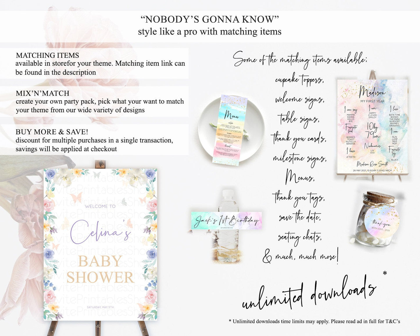 Secret Garden Baby Shower Welcome Sign Wildflower Welcome Board Pastel Flower Garden Welcome Poster Boho Wildflower Welcome Sign D10710