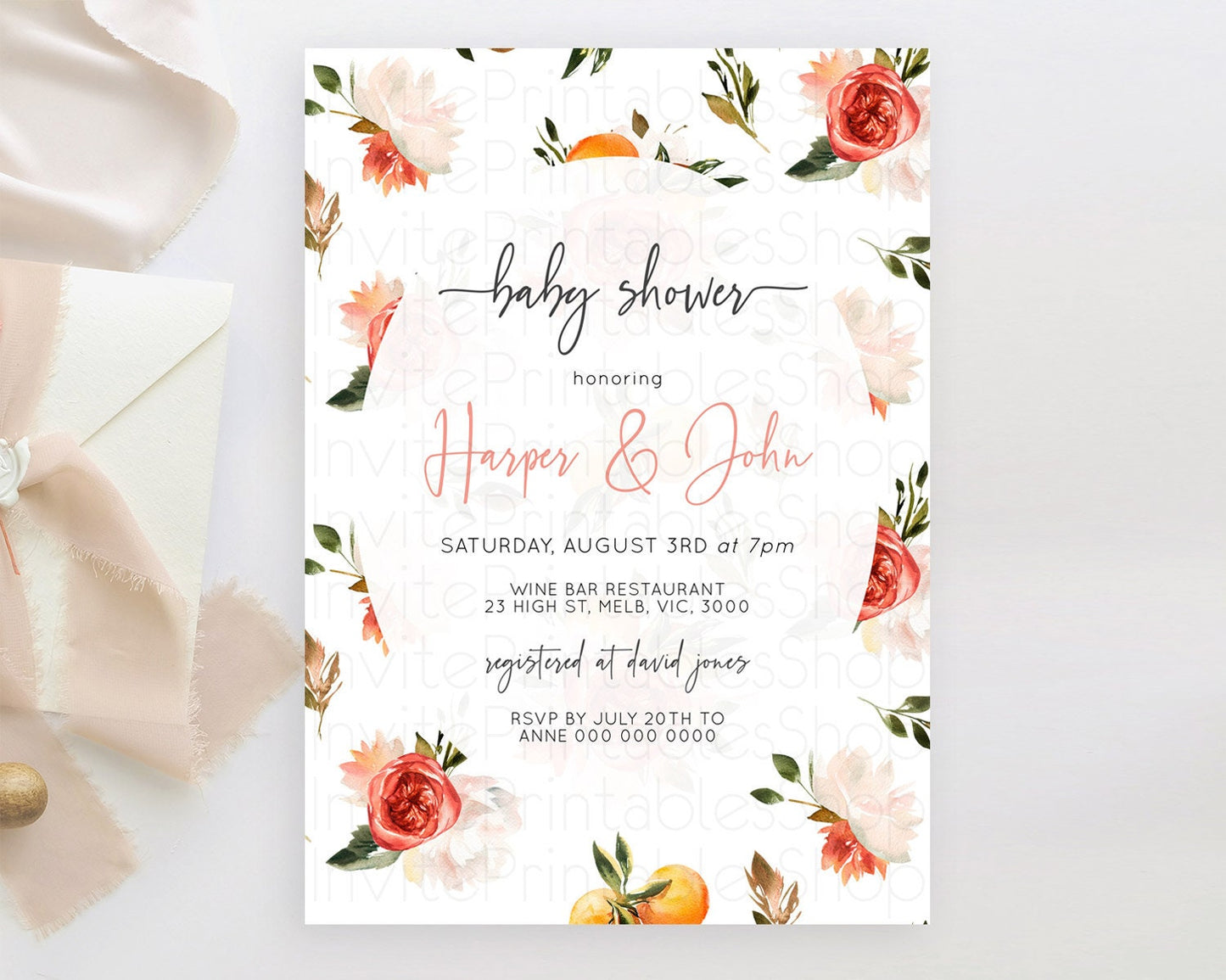 Wildflower Baby Shower Invitation Secret Garden Baby Shower Invitation Pastel Flowers Invite Enchanted Garden Shower Floral Theme D10540