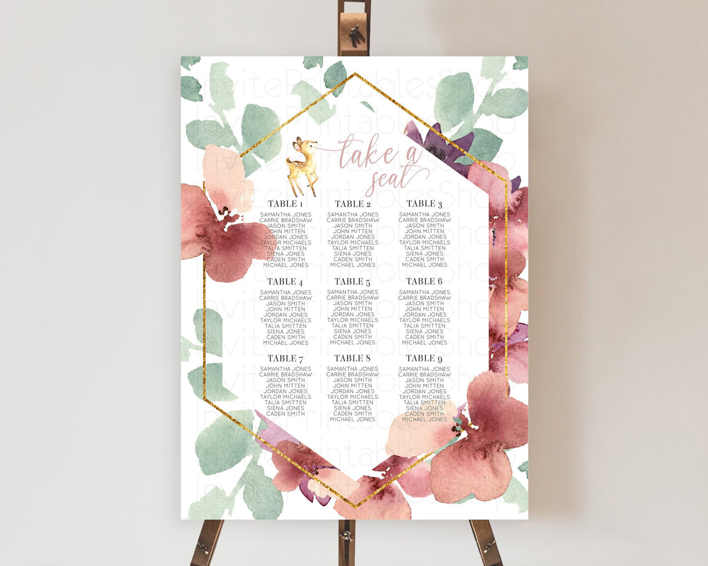 Fawn Seating Chart Deer Seating Chart Enchanted Forest Party Butterfly Pastel Flowers Whimsical Seating Chart Woodland Seating Sign D10915