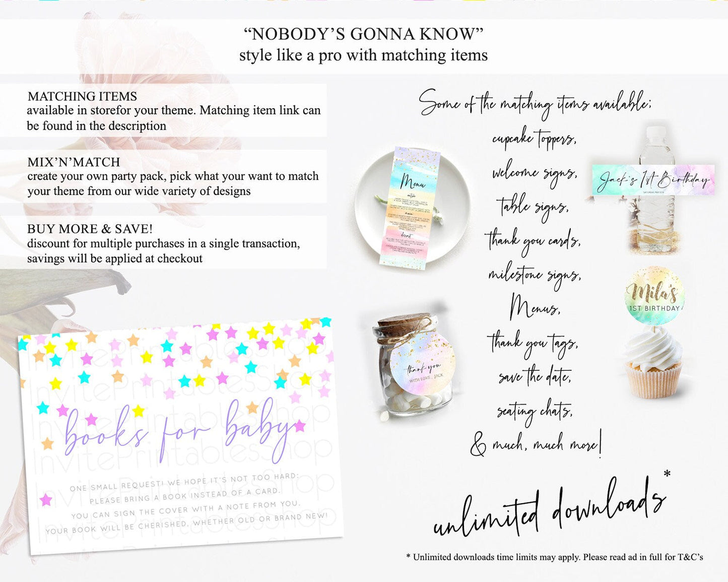 Pastel Star Books For Baby Card Shooting Star Book Insert Twinkle Little Star Book Card Rainbow Confetti Guests Book Poem Request D10397