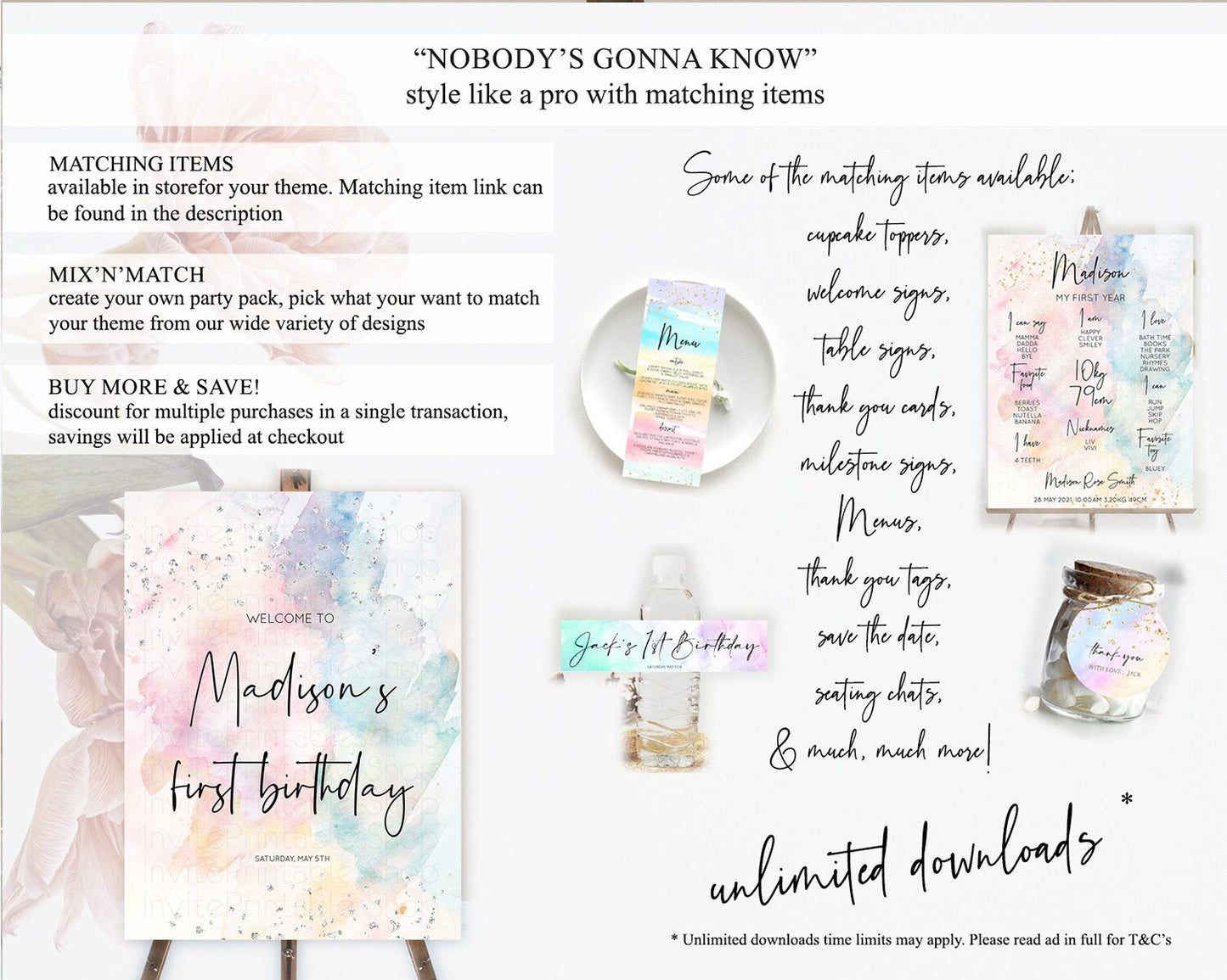 Pastel Rainbow Welcome Sign Pastel Welcome Board Pastel Colorful Party Poster Confetti Watercolor Silver First Birthday Welcome Sign D10945