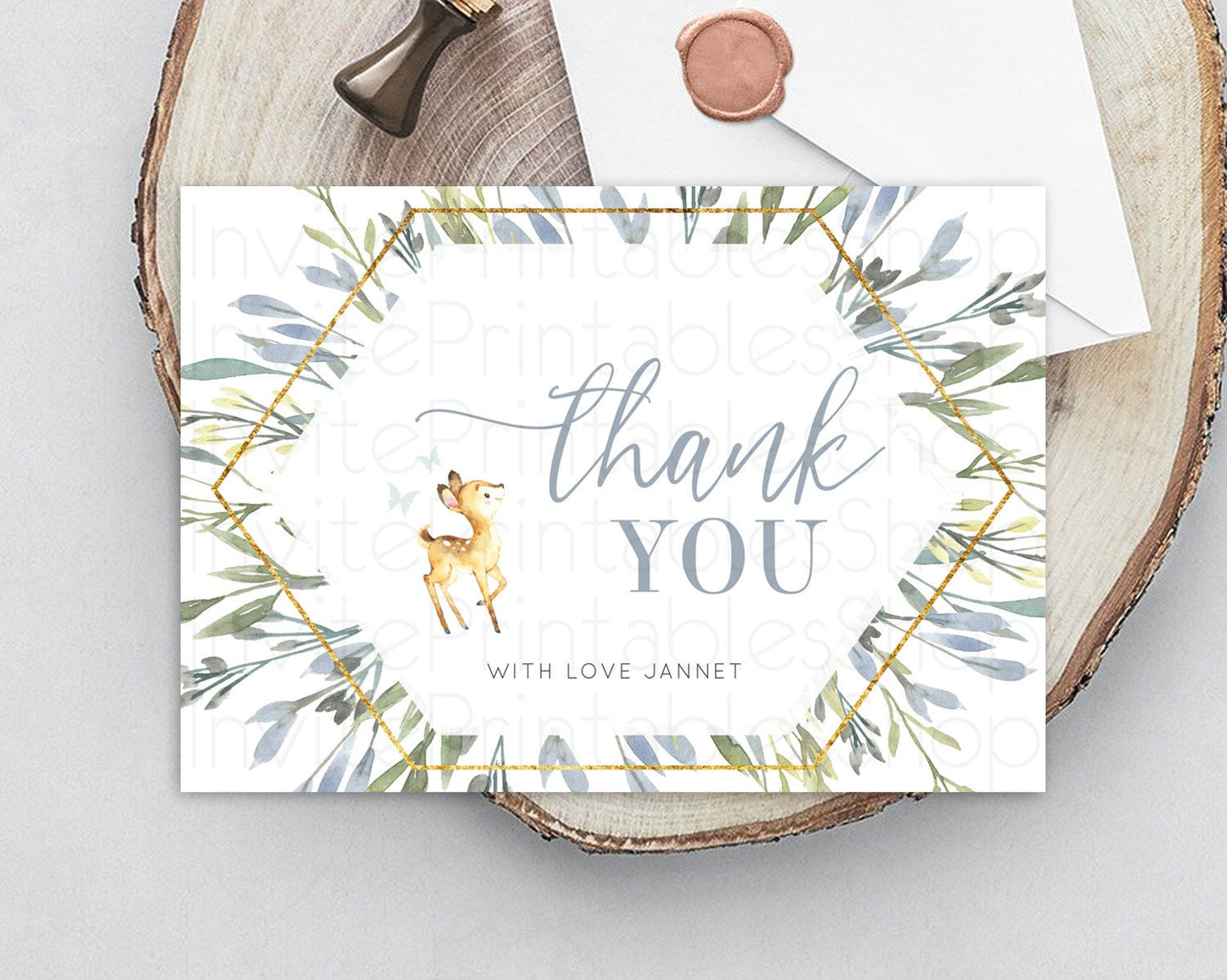 Fawn Thank You Deer Thank You Card Pastel Floral Deer Birthday Thank You Card Enchanted Forest Butterfly Deer Teacher Thank You Card D10400