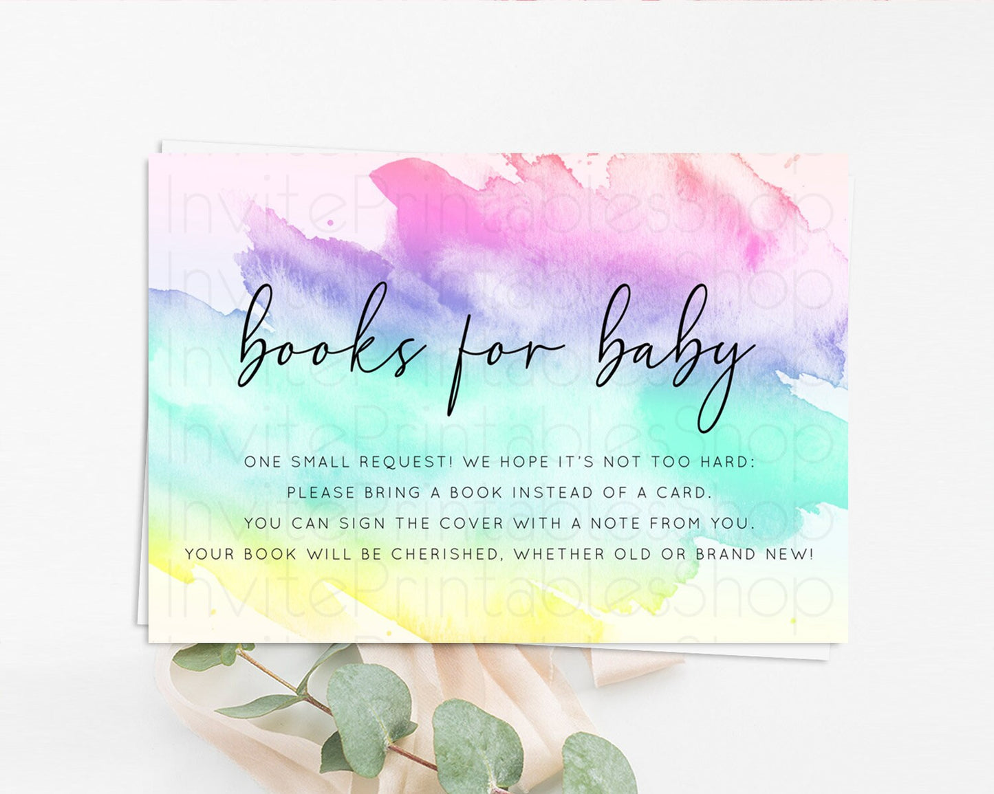 Pastel Books For Baby Card Pastel Rainbow Book Insert Colorful Ombre Watercolor Book Card Confetti Glitter Baby Book Poem Request D10231