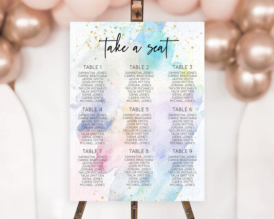 Editable Rainbow Seating Chart Pastel Seating Chart Colorful Pastel Watercol