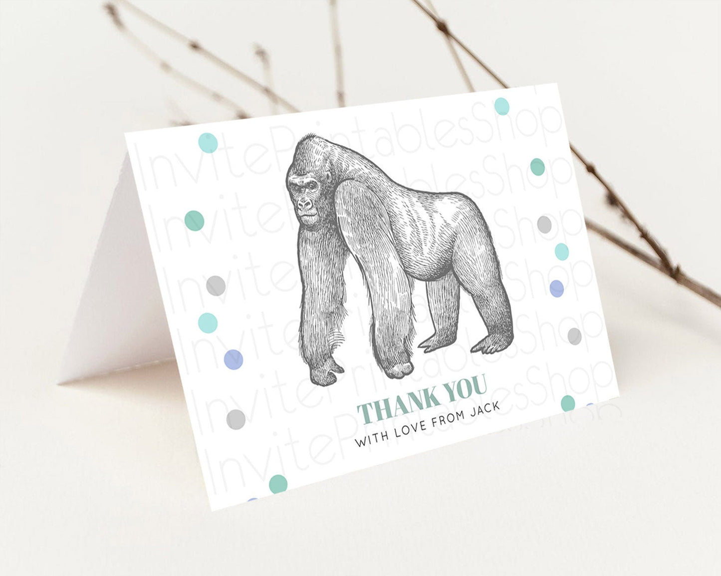 Gorilla Thank You Gorilla Thank You Card Gorilla Party Birthday Thank You Card Safari Card Template Gorilla Teacher Thank You Cards D10854