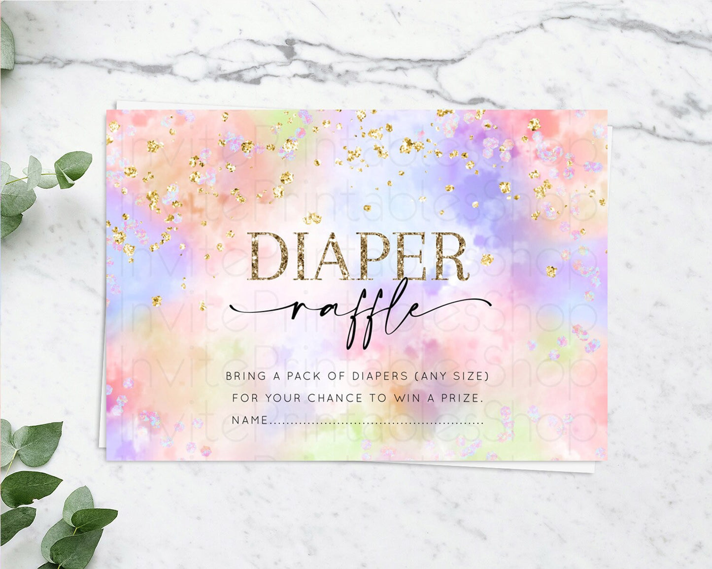 Pastel Diaper Raffle Card Pastel Rainbow Diaper Raffle Insert Colorful Ombre Watercolor Diaper Ticket Confetti Glitter Raffle Game D10610